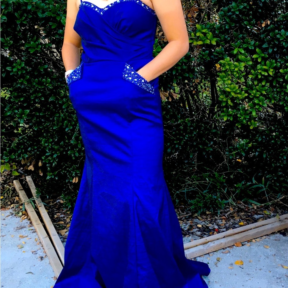 Sparkle Blue Mermaid Beads Beading Prom Dress with Watteau
